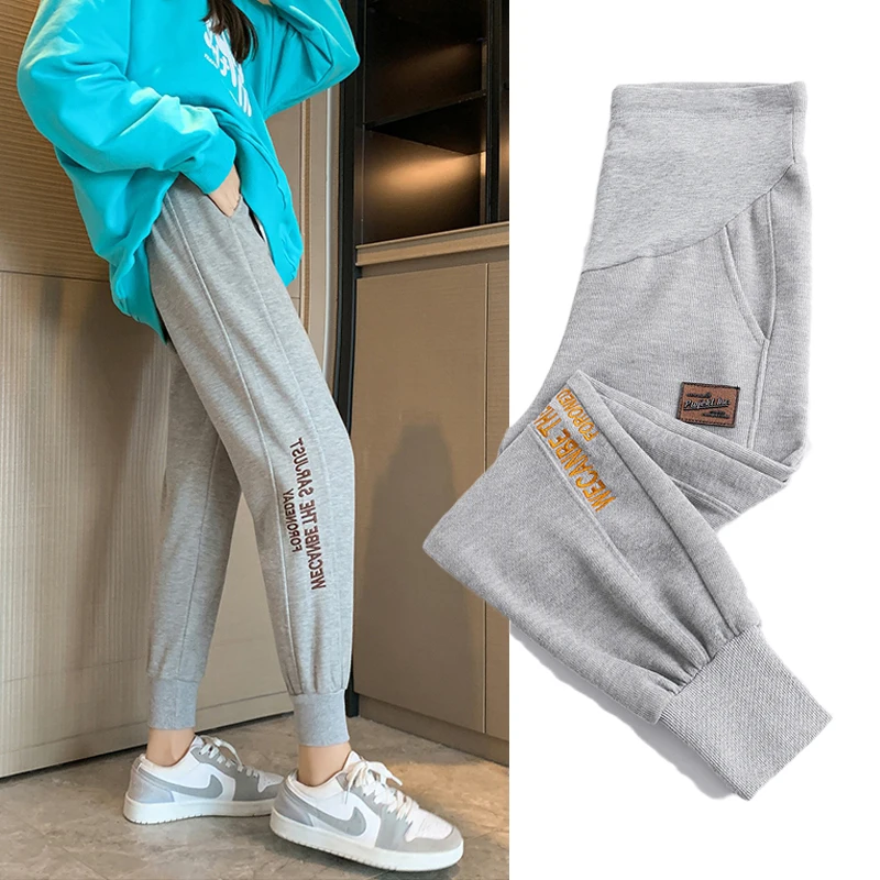 Spring and Autumn Loose Casual Gray Casual Pants Korean Style High Waist Pregnant Women's Sports Trousers Slim Hem Sweatpants