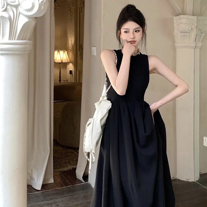 Summer Women Fashion Hollow Long Dress Lady Comfortable Daily Sleeveless Designer Dress Female Classic Versatile Leisure Dress