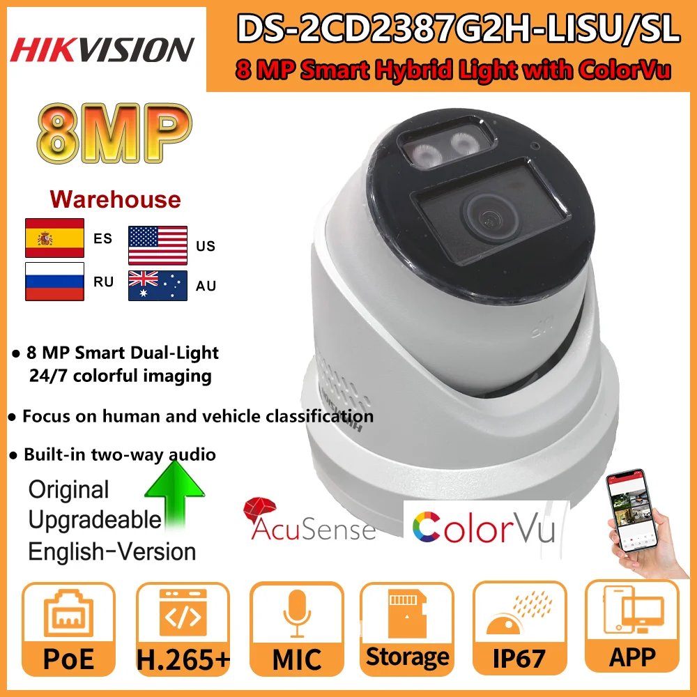 Hikvision 8MP IP Camera DS-2CD2387G2H-LISU/SL Smart Hybrid Light ColorVu Turret 4MP DS-2CD2347G2H-LISU/SL Built-in 2-Way Audio