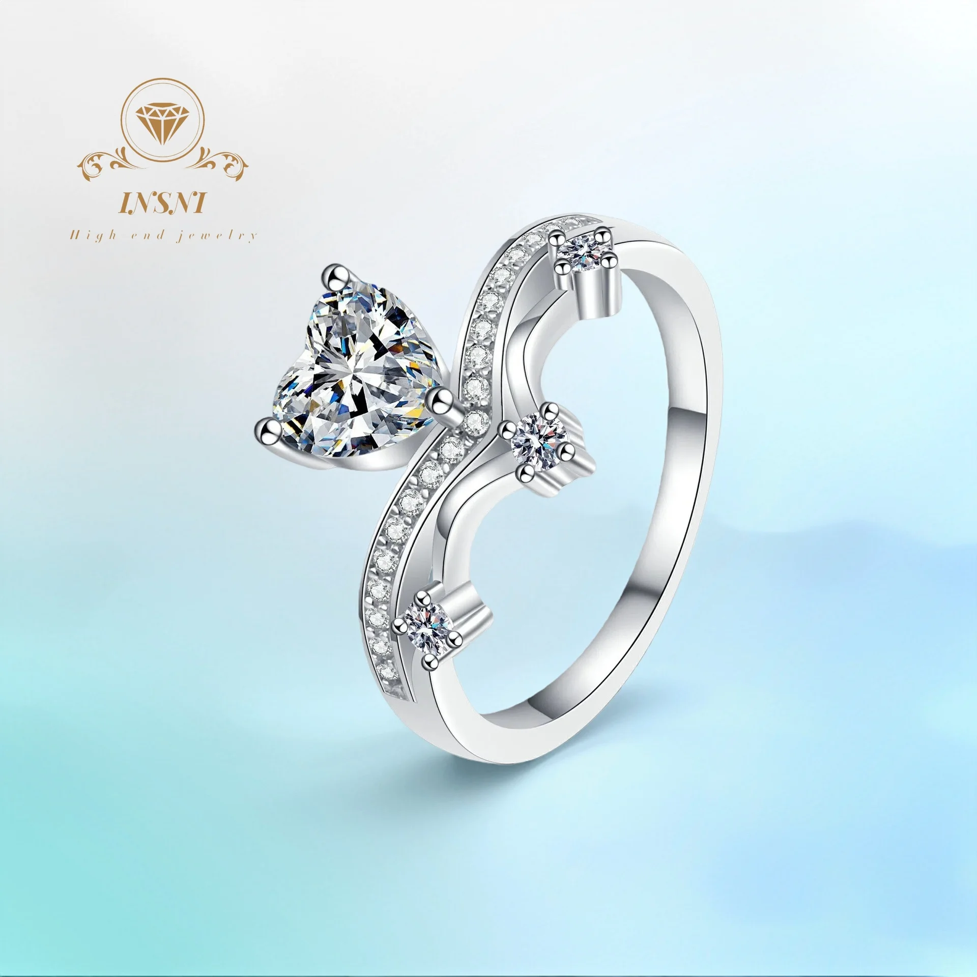 

1 Ct S925 Silver Heart V Design Moissanite Ring Elegant Luxury Valentine's Gift Minimalist Ins Style Certified jewelry Gift