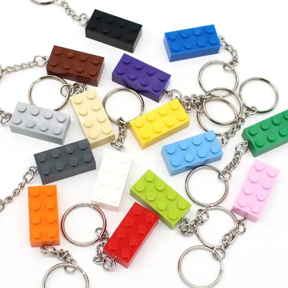 

10pcs DIY MOC Brick Keychain Plate Thick Bricks 2x4 3001 Key Chain Building Block Xmas Gift for Kids Compatible with Legoeds