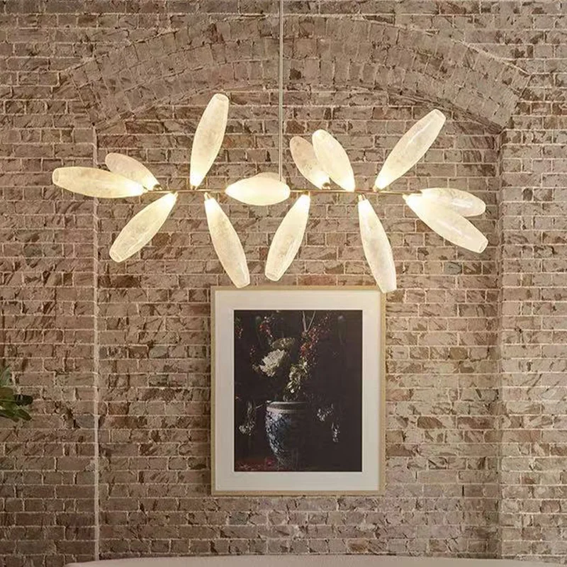 

Nordic LED marble glass chandelier, suitable for living room and dining room ceilings, metallic lustre, height adjustable