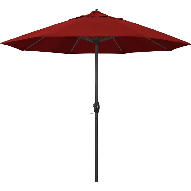 9 'Rd Sunbrella Aluminum Patio Umbrella, Crank Lift, Auto Tilt, Bronze Pole, Jockey Red