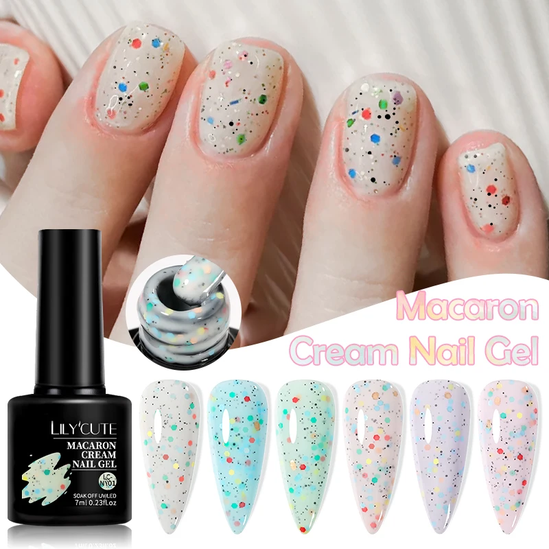 LILYCUTE 7 ml Macaron Crème Nagelgel Glitter Pailletten Nail Art Gel Semi Permanente Vernis Levert Manicure Zomer Nagels Ontwerp