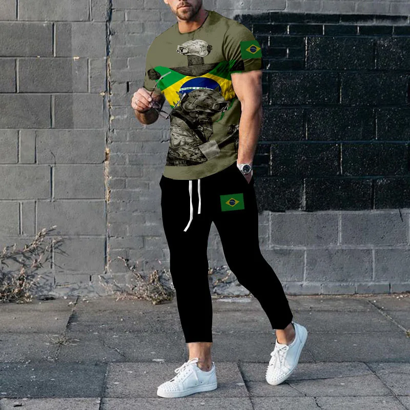 Brazil Flag 3D Print Men T-shirt Pants Tracksuit New T Shirts Trousers Sets 2 Pieces Summer Streetwear Oversized Suit Sportswear