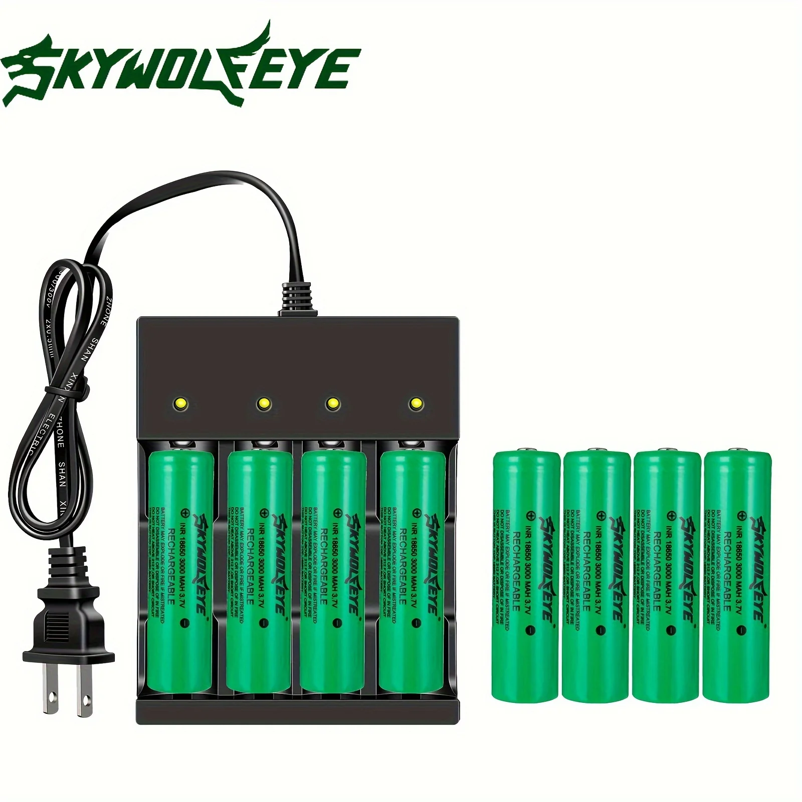 Skywolfeye Rechargeable 4 Bay Li-ion Lithium Battery Charger ​Compatible with 3.7V Li-ion Batteries 18650 18500 18350 26650