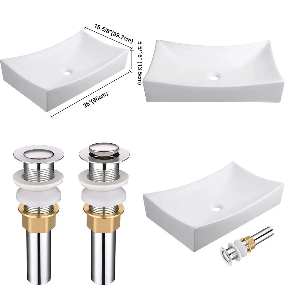 

Белая раковина для ванной комнаты в индустриальном стиле 26x15, устанавливаемая над столешницей, из фарфора, со скрытым сливом