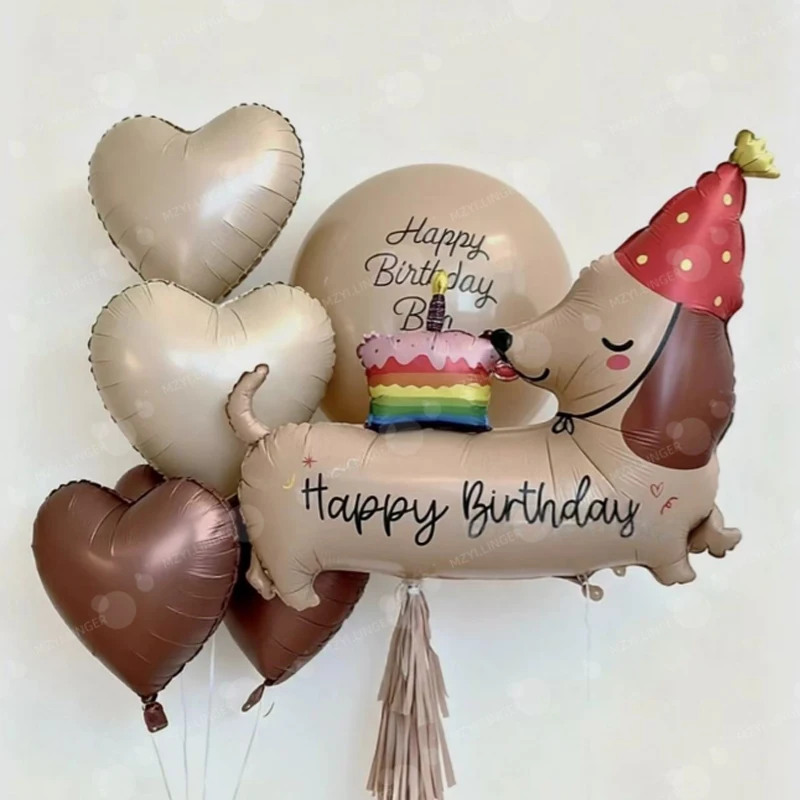 Geburtstags-Cartoon-Dackel-Ballon-Set, herzförmiger Ballon für Geburtstagsfeiern und Jubiläumsdekorationen, Foto-Requisiten – Detail 6