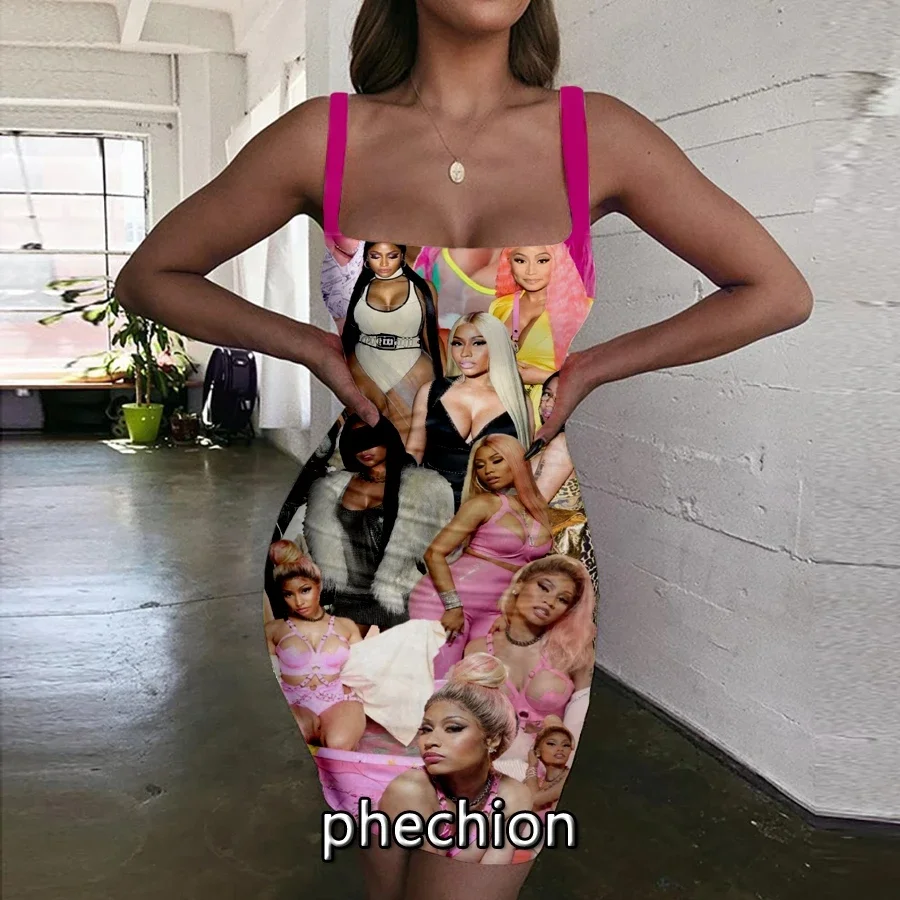 Phechion Nicki Minaj 3D Print Kleid Frauen Halfter Ärmellose Mode Damen Kleider Novel Sexy Frauen Kleidung G09