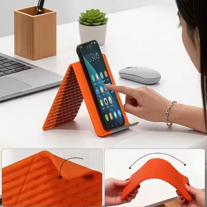 Lazy Portable Phone Stand Silicone Desktop Tablet Laptop Holder Creative Flexible Foldable Transforming Stand Travel Accessory view 3