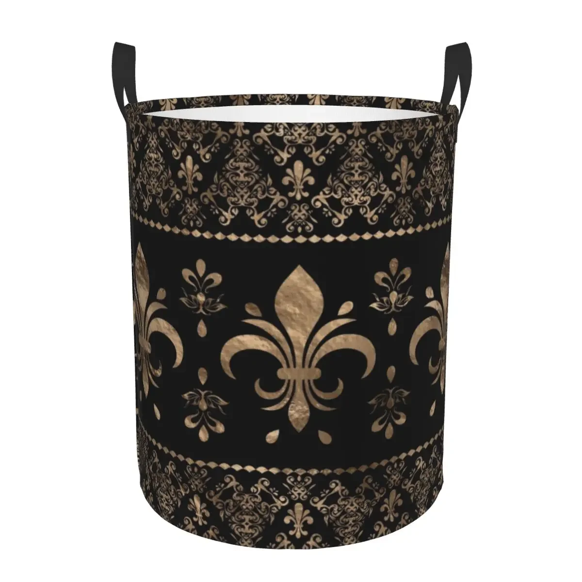 

Gold Filigree Fleur De Lis Laundry Hamper Large Storage Basket Fleur-De-Lys Lily Flower Kids Nursery Toy Organizer