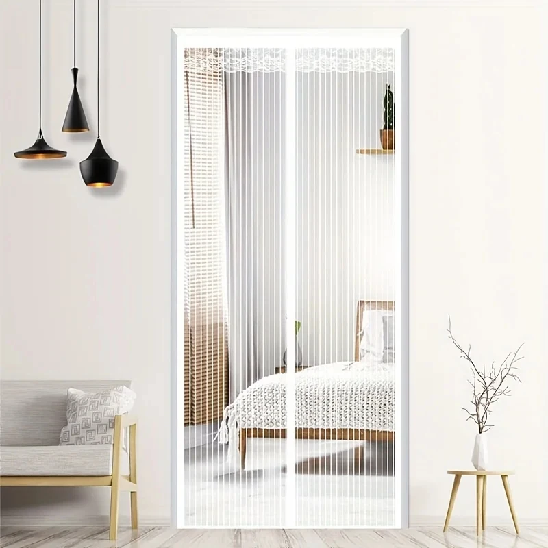 Anti-Mosquito Magnetic Screen Curtain Summer Essential Magnetic Self-Closing White Striped Mosquito Screen Door - Breathable