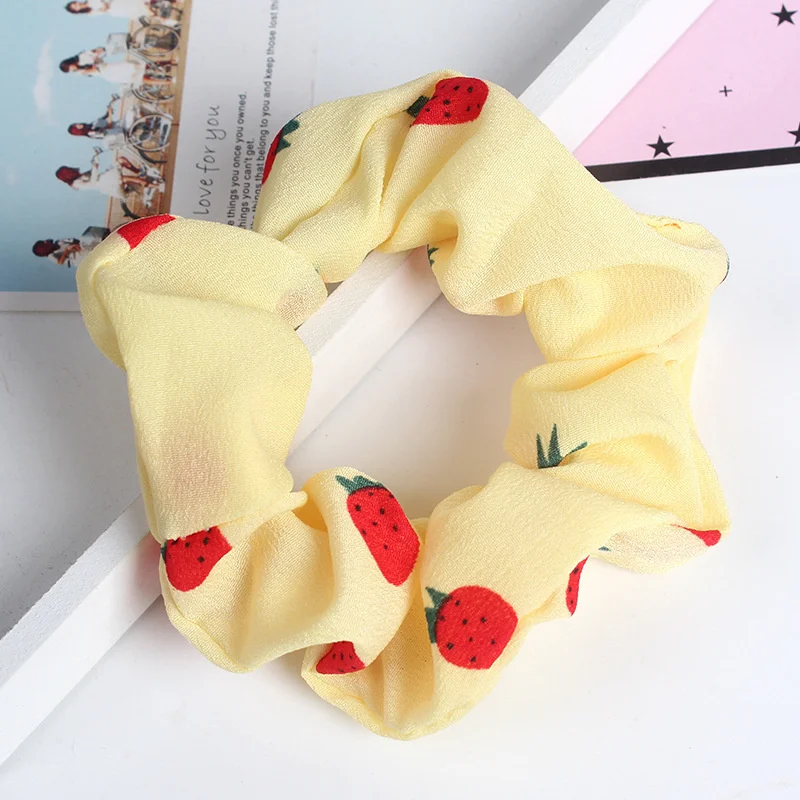 Fruit Print Women Scrunchies Fashion Hairband For Ponytail Holder Elastic Hair Band Sweet Hair Ties Hair Accessories Headwear