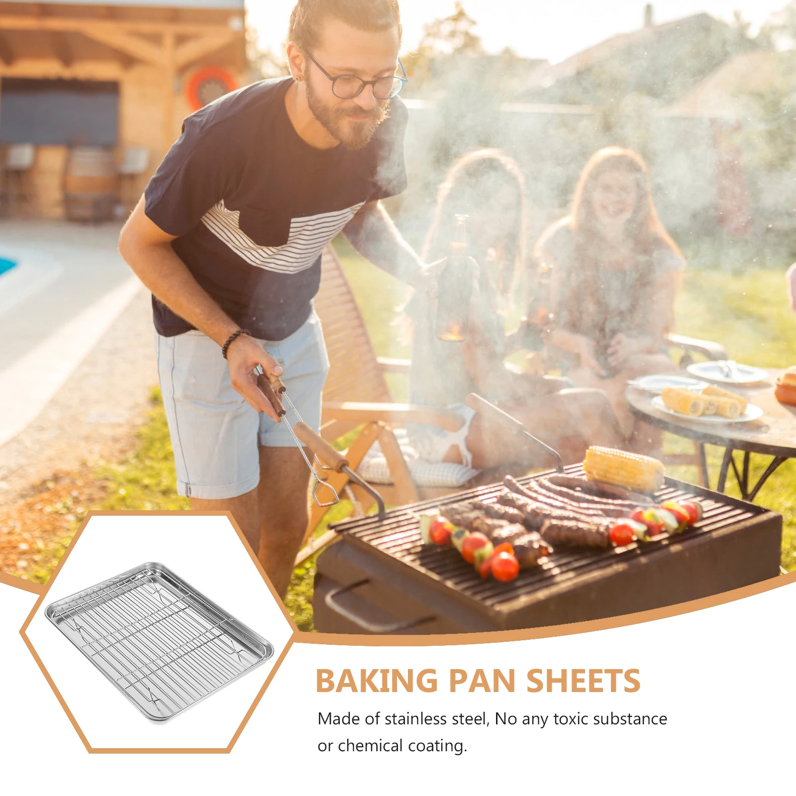 

Stainless Steel Baking Sheet Set 31X24X2.5Cm Heavy Duty Mirror Finish Dishwasher Safe Separate Rack Home Kitchen