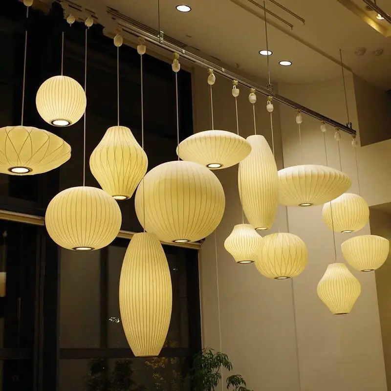 Minimalist Silk LED Chandeliers Pendant Lighting Japan Style Hanging Pendant Lamp Dining Room Restaurant Hotel Decor Lustre E7