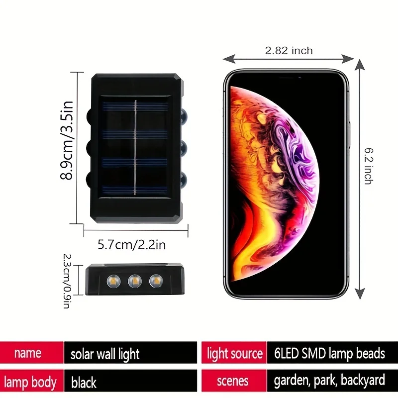 1/6pcs Solar Light, Waterproof Upper And Lower 6 LED Wall Lights From Dusk To Dawn Outdoor Decorative Lights, Suitable For Court