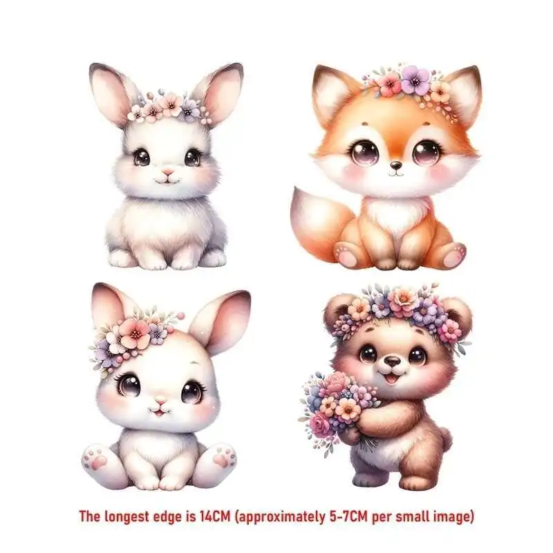 14CM Suit Cute Flower Animal Fox Iron On Heat Transfer Sticker For Clothes Pinted Vinyl Thermal Appliques Washable T-Shirt Decal