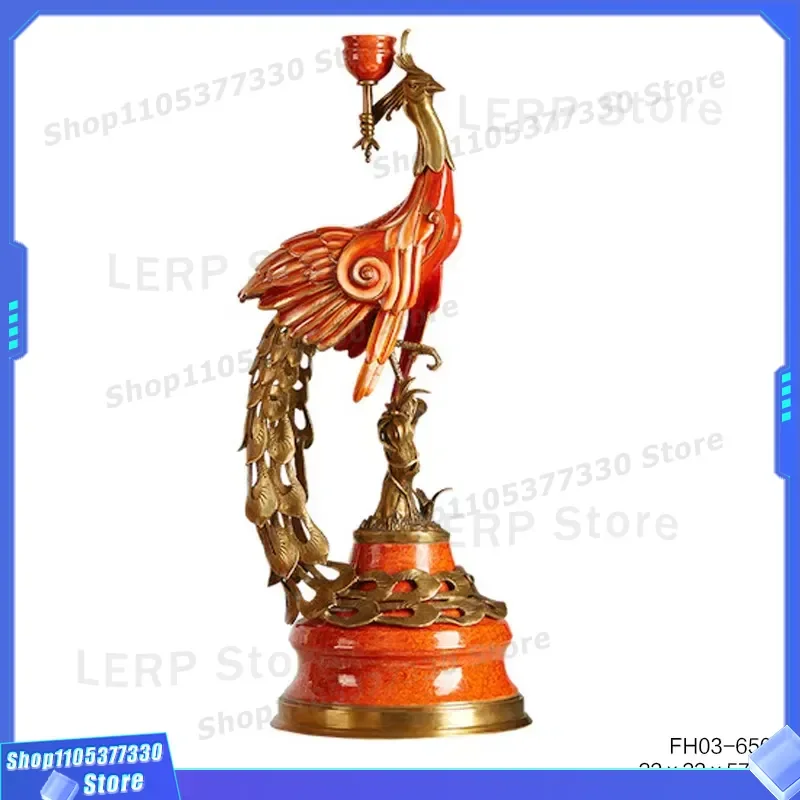 Vintage Brass Metal Oil Lamp Ceramic Copper Candle Holder for Chinese Home Decoration Retro Table Centerpiece Living Room