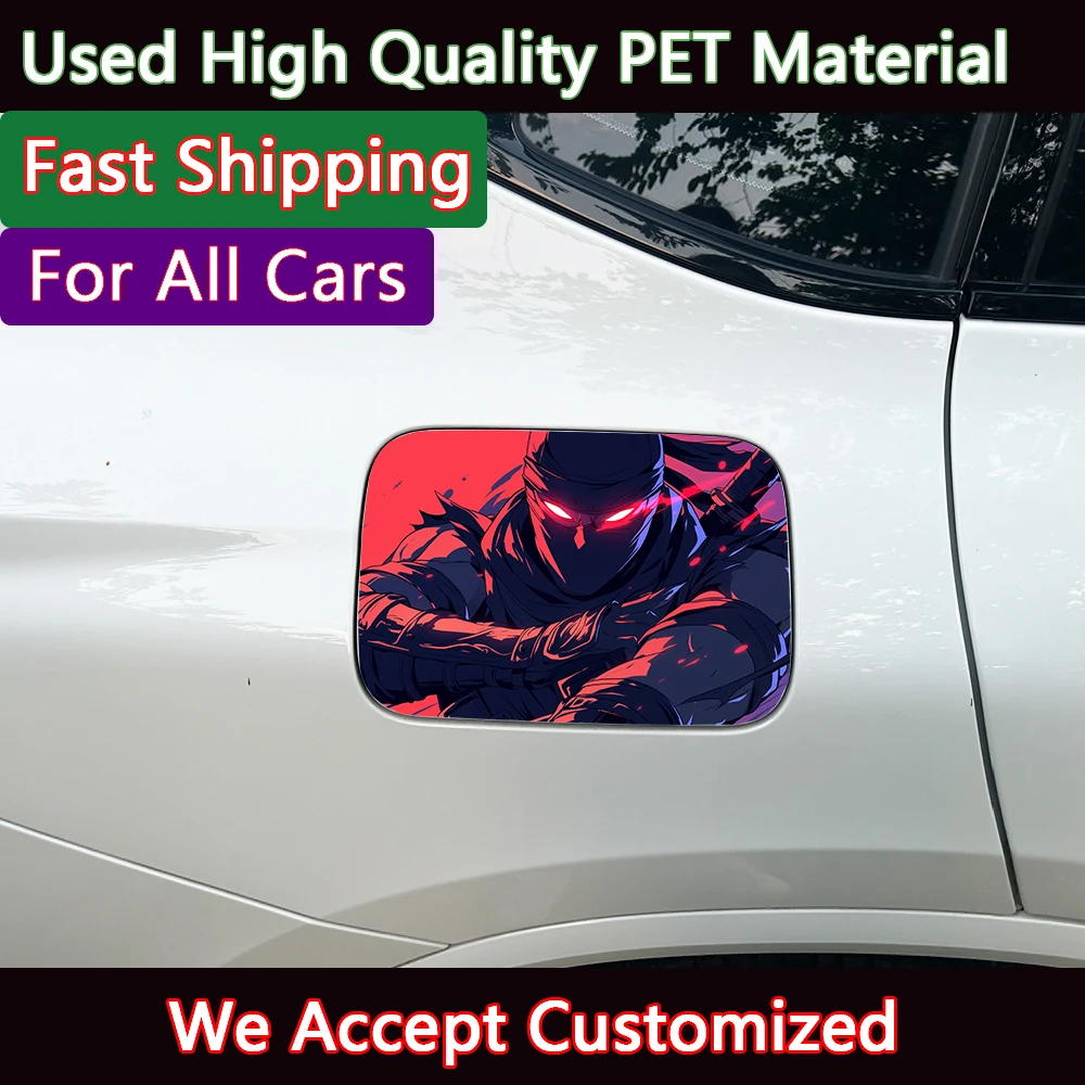 1 unidad de pegatina para tapa de combustible, diseño Guerrero Genial Rojo y Negro, resistente a los rayos UV, de PET, estilo oriental, decoración universal personalizada para vehículos