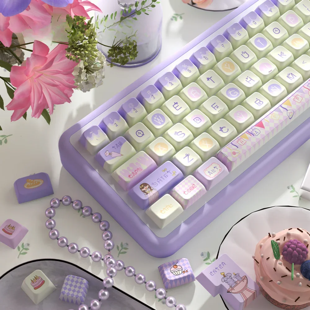 Original Happy Birthday Theme PBT Keycaps MDA Personalized Heat Sublimation Large Set for Mechanical Keyboards