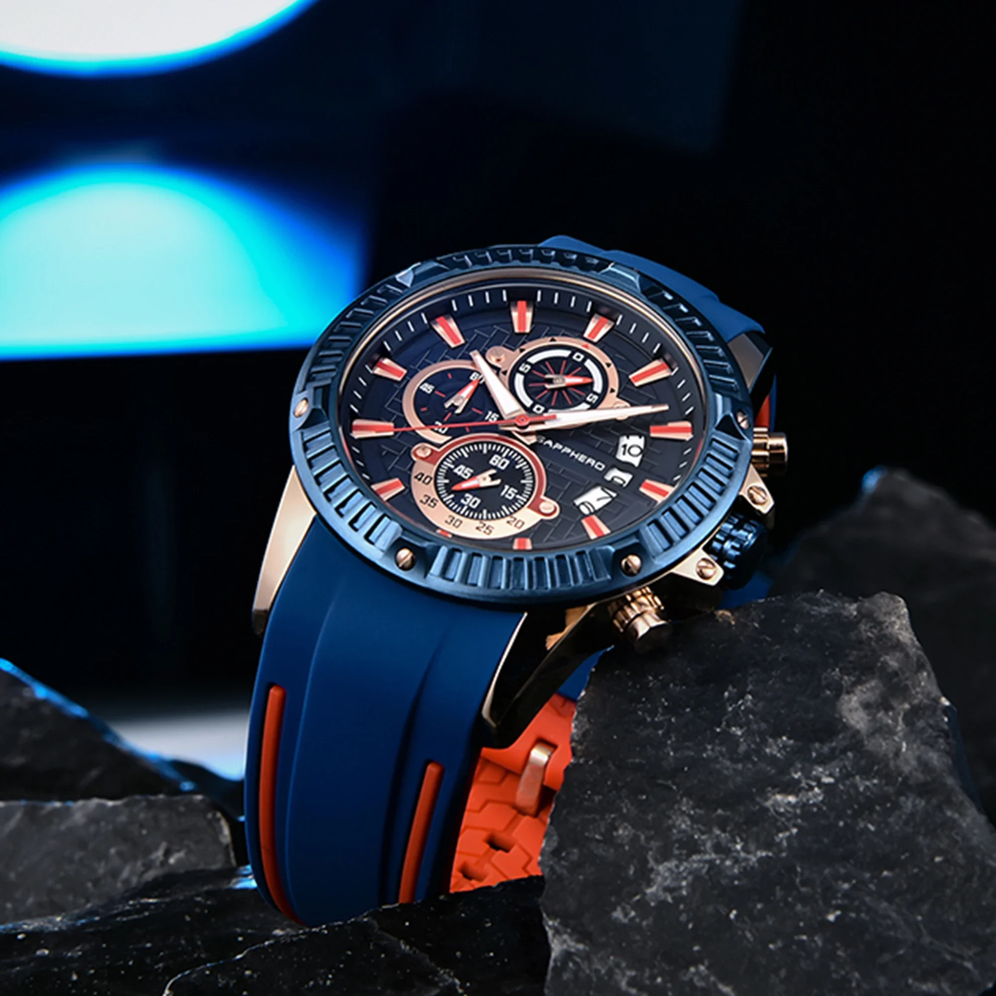 Sapphero relógio de quartzo masculino, relógio esportivo à prova d'água com pulseira de silicone, relógio militar de marca de luxo, presente, relógio preciso