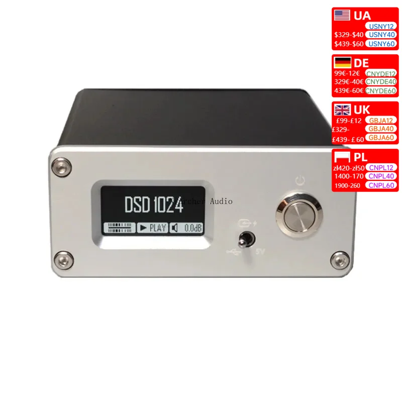 USB Digital Interface SPDIF Coaxial AES Optical Fiber Output I2S HDMI-Compatible DSD1024 PCM768