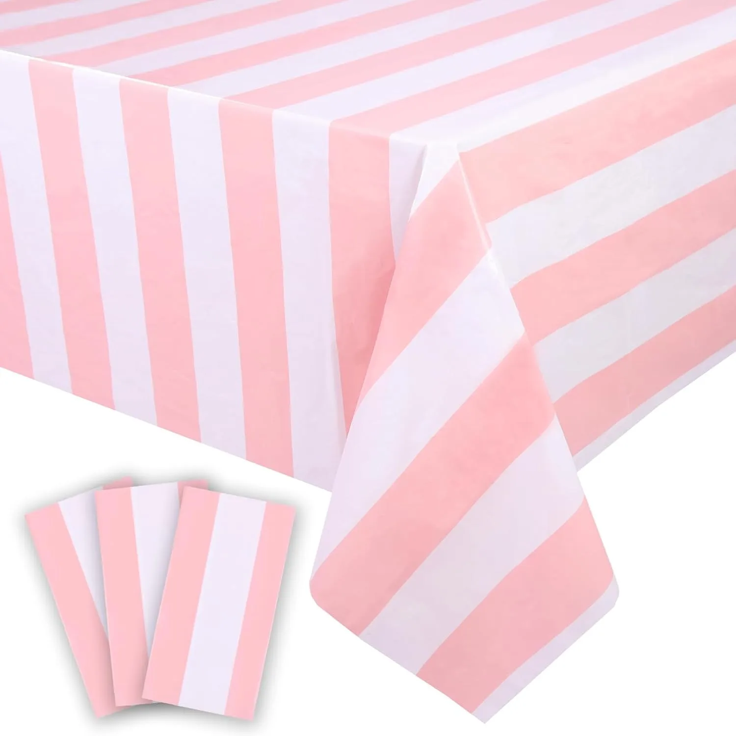 

1PC Pink&White Striped Tablecloth, Waterproof Plastic Table Cover, Rectangular Table Cloths for Shower Girl's Birthday Party