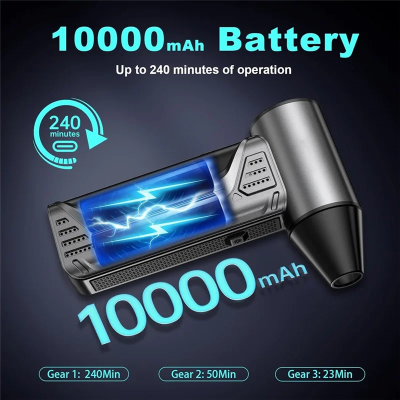 10000Mah بطارية قابلة للشحن 180000 دورة في الدقيقة منفضة الهواء المضغوط 3 التروس قابل للتعديل للوحة المفاتيح/الكمبيوتر/السيارة/في الهواء الطلق