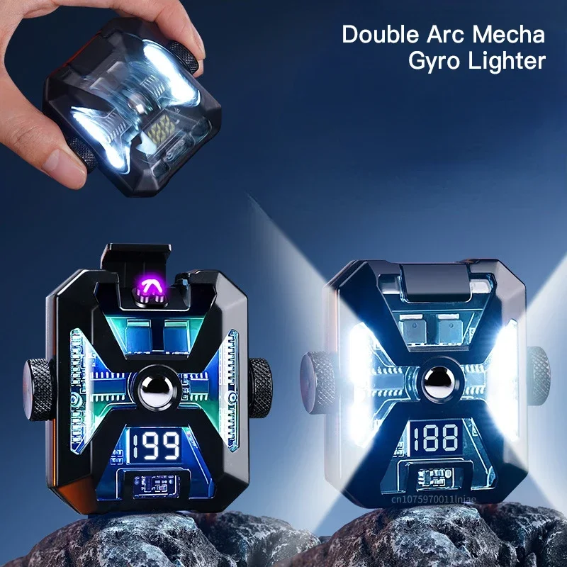 Mecha Machine Wind Ignition Counting Rechargeable Lighter Play Fingertip Gyro Lighter Windproof Double Arc Cigarette Lighter