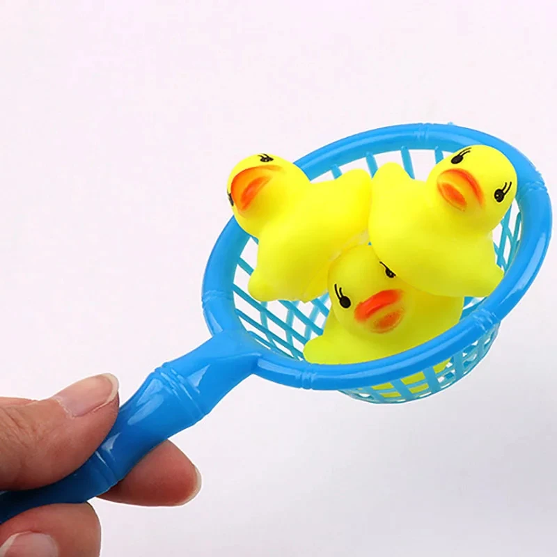 Kids Floating Bath Toys Mini Swimming Rings Rubber Yellow Ducks Fishing Net Washing Swimming Toddler Toys Water Fun