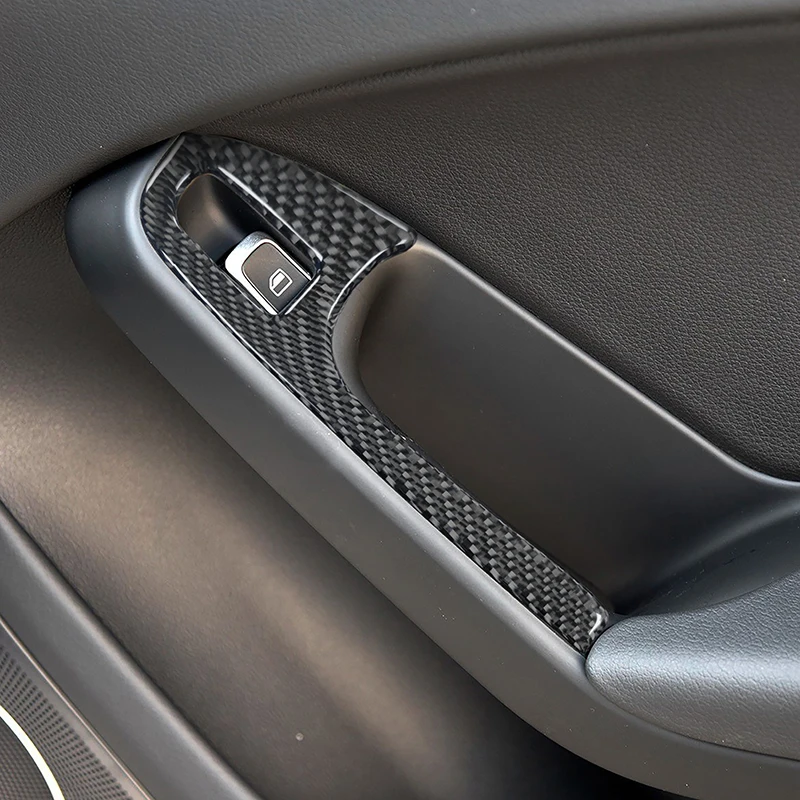 Car Window Glass Lifting Buttons Panel Trim For Audi A4 B8 2009-2016 LHD RHD Carbon Fiber Auto Door Armrest Decoration Decals