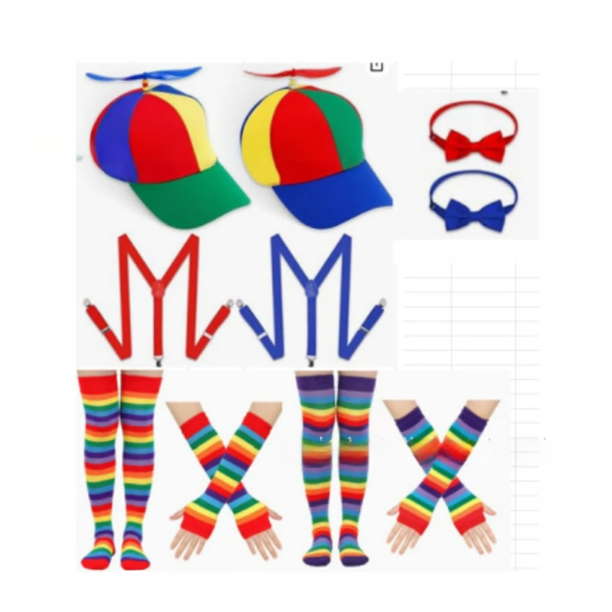 إكسسوارات أزياء المهرج للهالوين، مجموعة ربطة عنق بحزام قبعة حمراء ملونة حلزونية