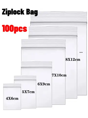 100Pcs Thicken Zipper Sealed Bags Clear Plastic Storage Bag for Small Jewelry Food Packing Reclosable Ziplock Sealing Bags