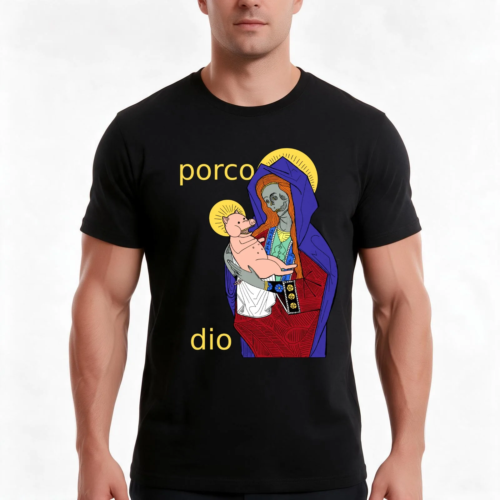 Porco Dio 2 T-Shirt, Summer Casual Cotton Tee, Oversized Streetwear Tops, Vintage Graphic Print, Loose Fit Short Sleeve