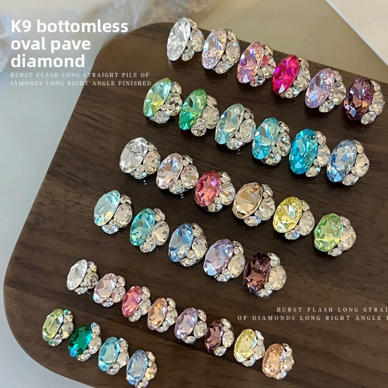 K9 Pigeon Egg Stacked Nail Rhinestones Ins Trendy Emerald Green Oval Large Trayless Finished Nail Diamond Ball Art Decorations