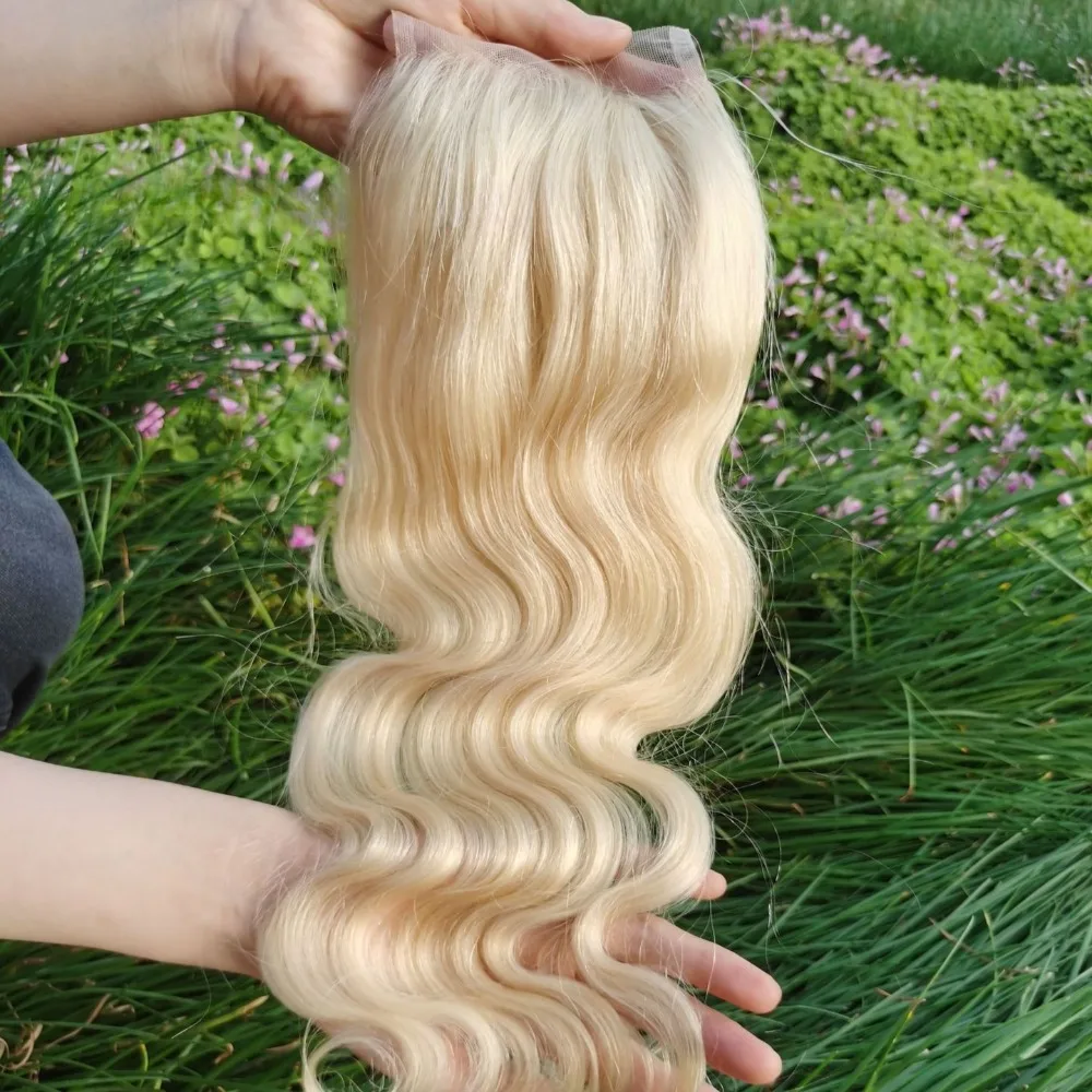 613 Chiusura in pizzo biondo miele 4X4 Pizzo trasparente Capelli vergini brasiliani Parte libera Prepizzicato Chiusura in pizzo biondo al 100% con onda del corpo