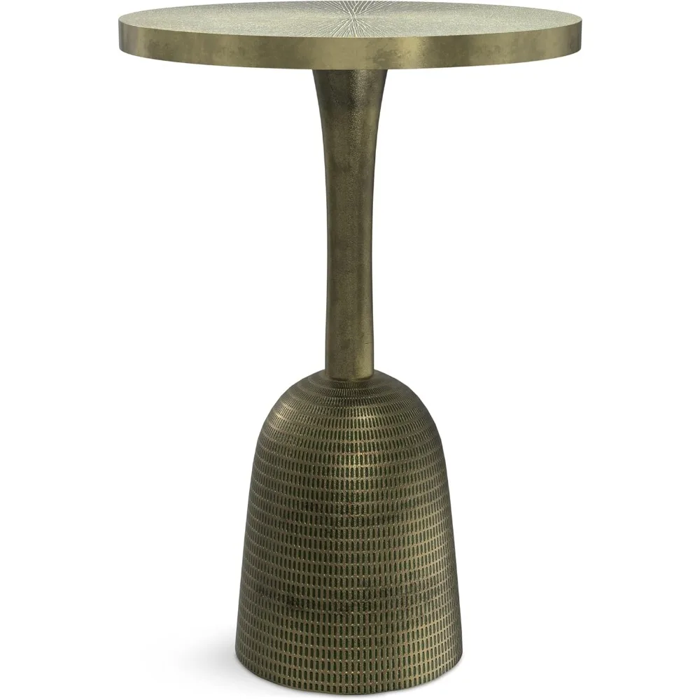 Amalie Metal Side Table in Green Patina, 16-inch Round, 23.5-inch Tall, Vintage-Inspired Cast Aluminum Accent Table f