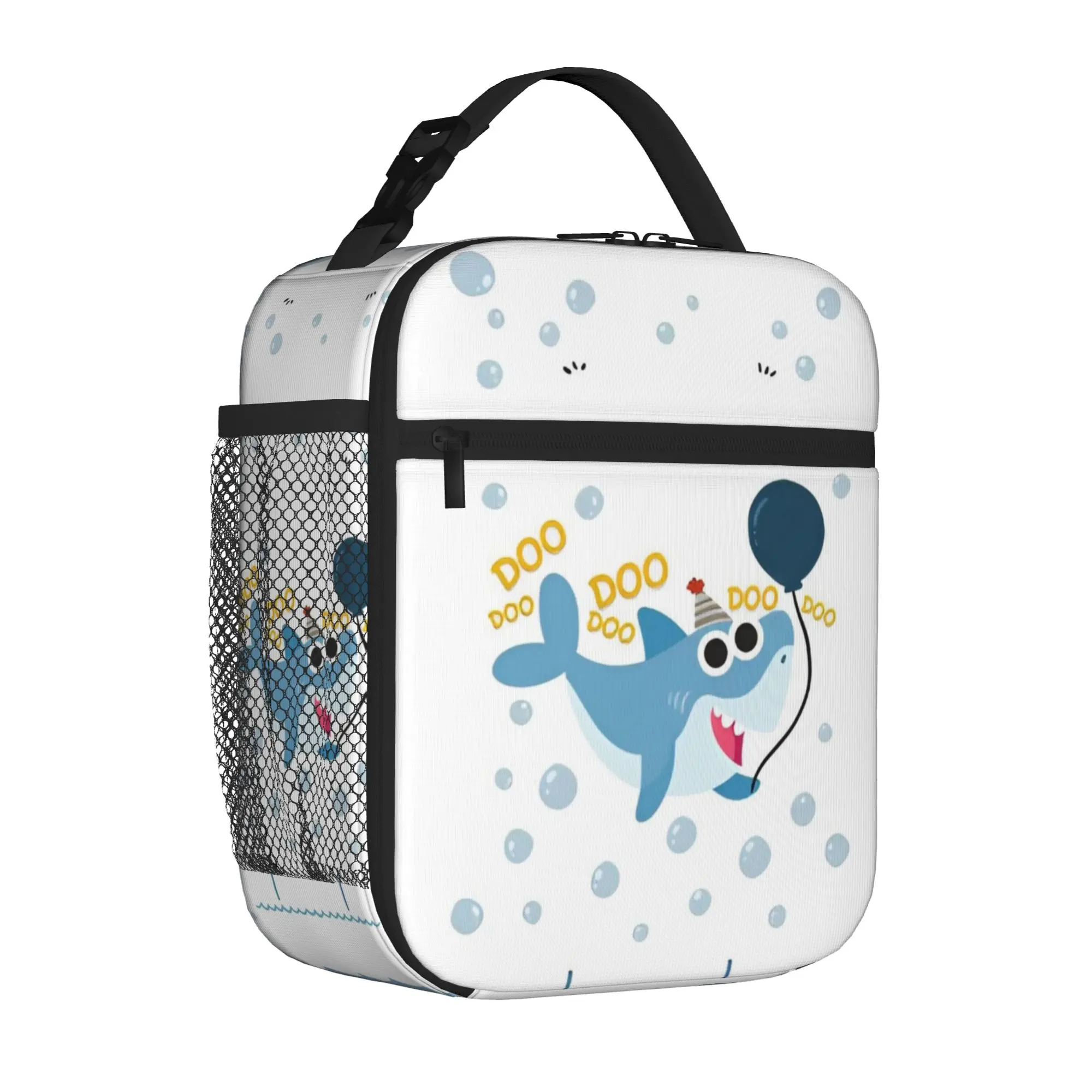 Finny Sharks Teaching ABC Insulated Lunch Tote Bag for Outdoor English Cartoon Lightweight Thermal Cooler Men Women Bento Bags