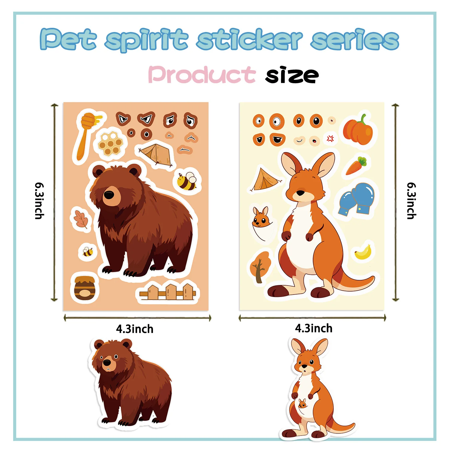 8/16 pièces dessin animé Animal faire un visage Puzzle autocollants jeu amusant bricolage étanche pour téléphone Doodle conseil cahier papeterie boîte bureau