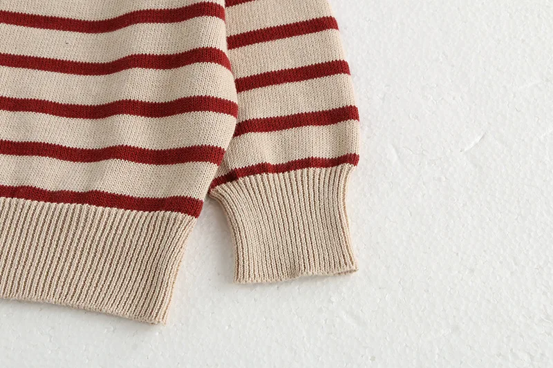 Klassisches Frühlings-Baby-Sweatshirt mit Schulterschnalle, 0–3 Jahre, gestreifter Strickpullover für Kleinkinder, Mädchen und Jungen, lockere Basis, Tops, Pullover – Detail 10