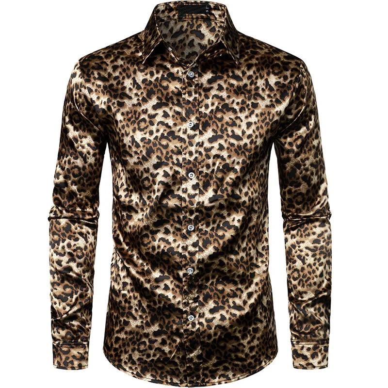 

2024 Leopard Shirts Men Fashion Shirt Long Sleeve Hawaiian Shirts Cuba Beach Blouse Men's Clothing Button Up Camisas Streetwear