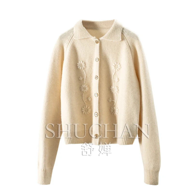 

Exquisite Warm Luxury, 100 Cashmere Handmade Hooked Lapel Sweater Cardigan Women's 81C3