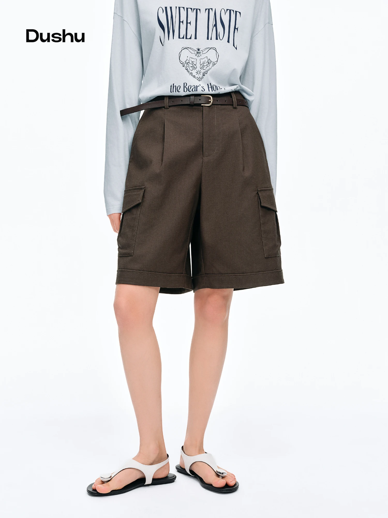 

DUSHU Women's Mountain-inspired Workwear Capri Pants & Wide-leg Casual Shorts Spring/Summer 2026 New Arrival Polyester Pants
