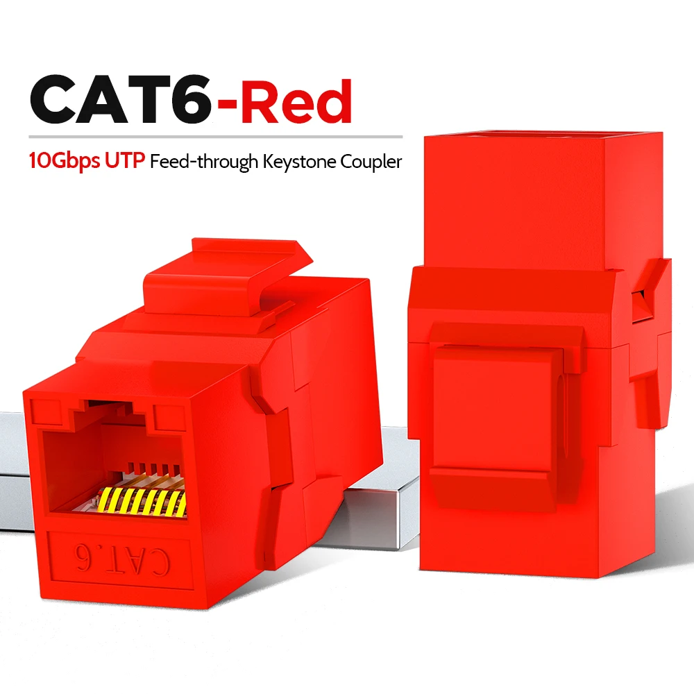 CAT6A RJ45 Inline-koppeling Keystone-aansluiting, AMPCOM RJ45 Cat6 CAT5E Rechte Keystone-module Extender Adapterkoppelingen
