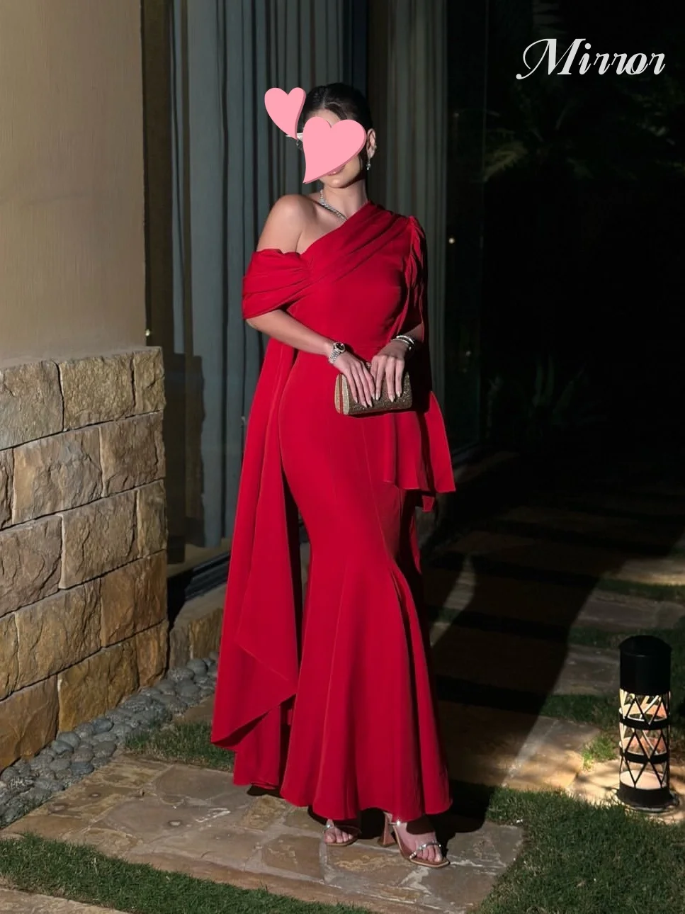 

Mirror Dress Elegant Vintage Sweet Mermaid One Shoulder Red Ruffle Customize Formal Occasion Prom Dress Evening Party Gowns