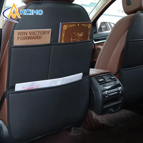 Protector Universal para respaldo de asiento de coche con relleno de esponja, funda de asiento trasero de coche a prueba de golpes de cuero PU para niños con organizadores de almacenamiento