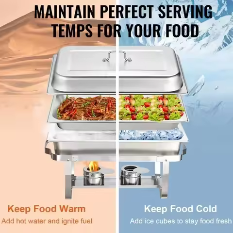 1Pcs 1/2/3 Grid Pans Rectangle Chafing Dish Stainless Steel Insulation Commercial Buffet Stove Food Warmer For Canteen Hotel