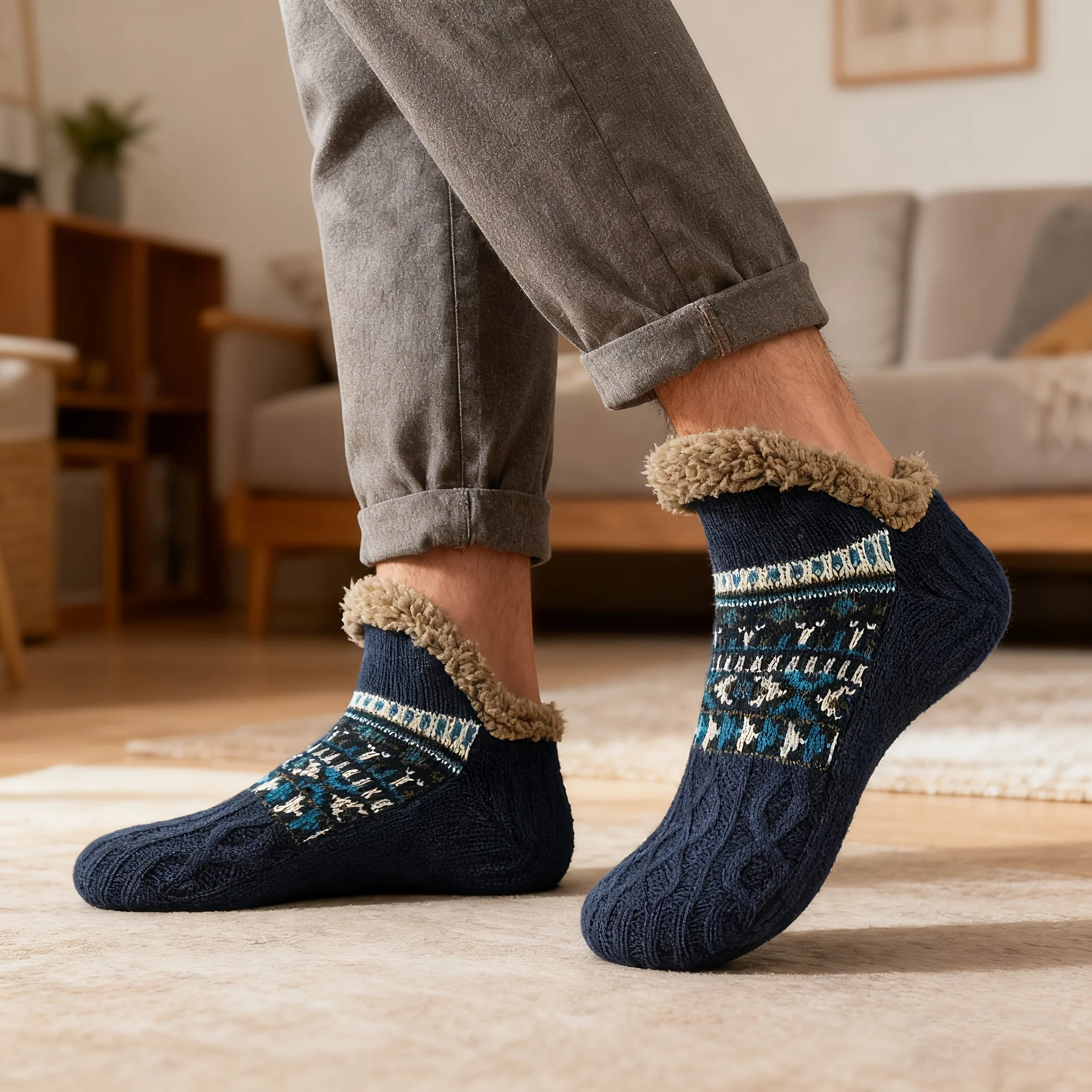 زوج من الجوارب الشتوية الدافئة للرجال، جوارب أرضية سميكة من القطيفة، جوارب للطقس البارد، جوارب قابلة للتنفس، جوارب نوم رجالية #1