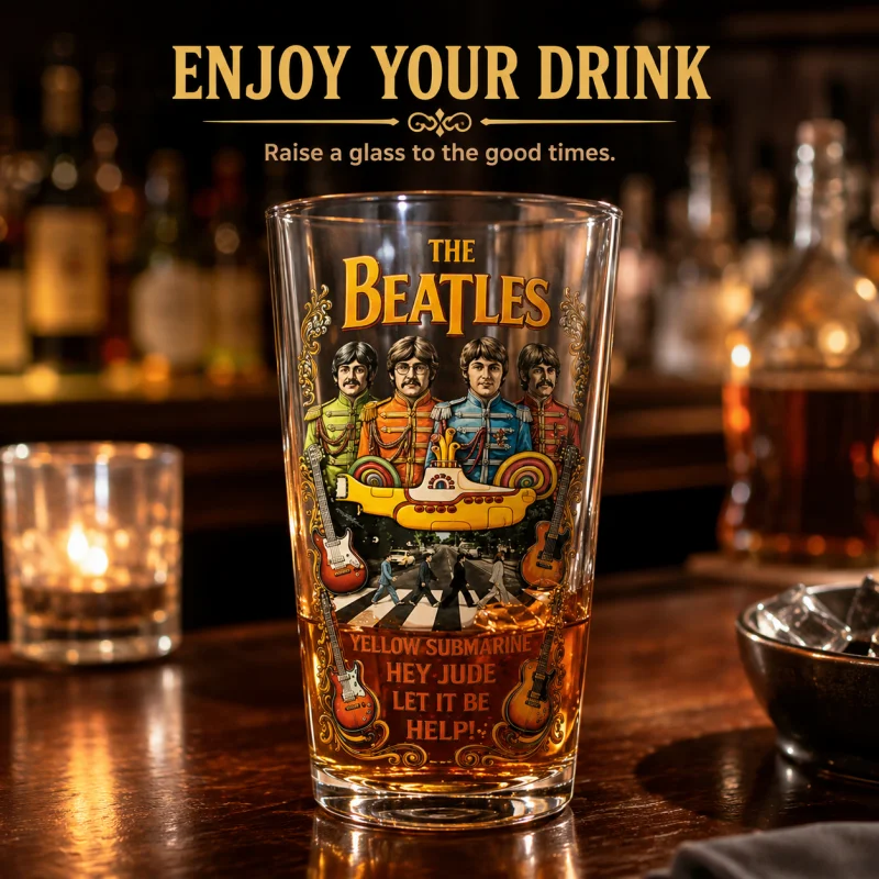 The Beatles Yellow Submarine Beer Glass Retro Rock Band Pint Cup Vintage Music Fan Collectible Drinkware Home Bar Decor Gift
