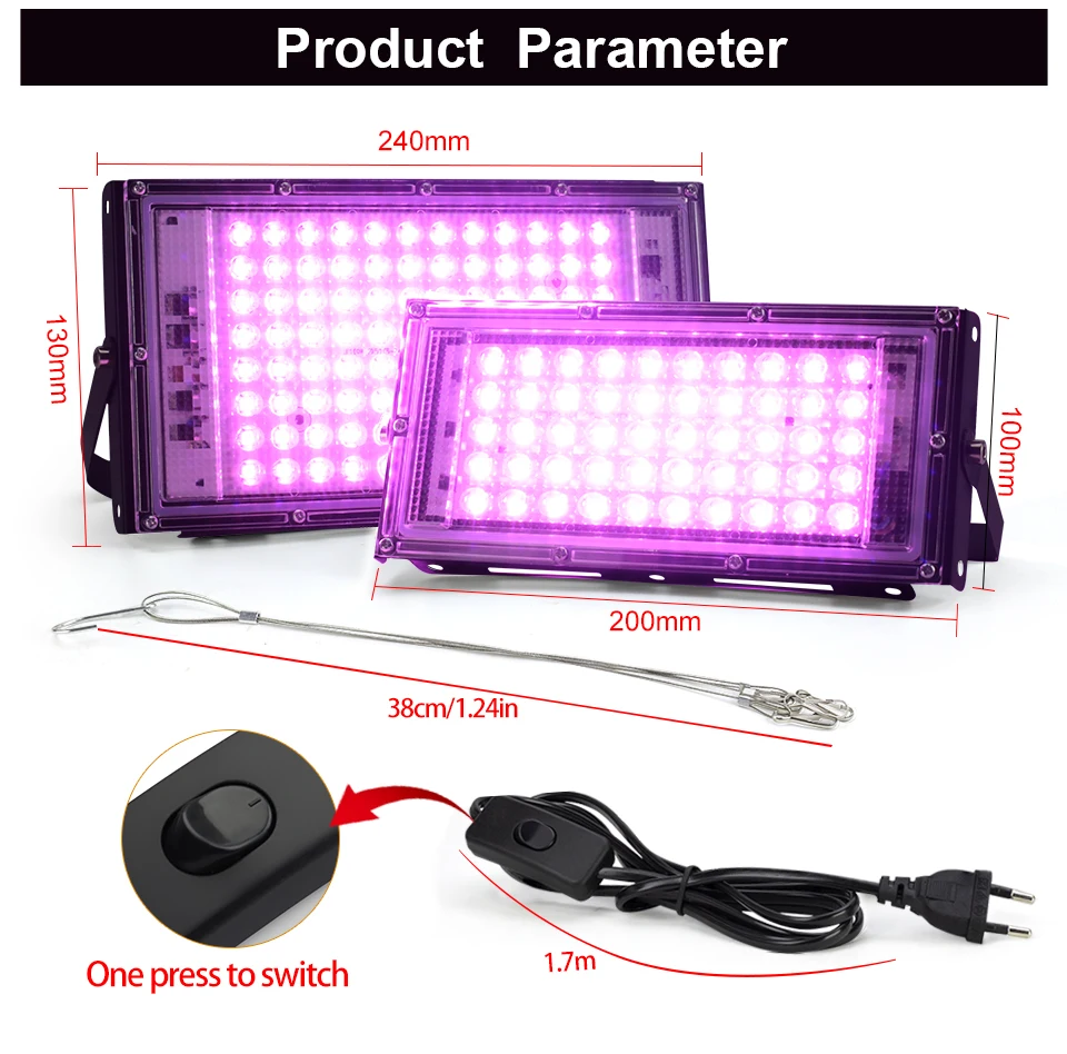 Lampe Horticole LED Spectre Complet 100W Projecteur Extérieur IP65 - Croissance Plantes Intérieur Et Extérieur